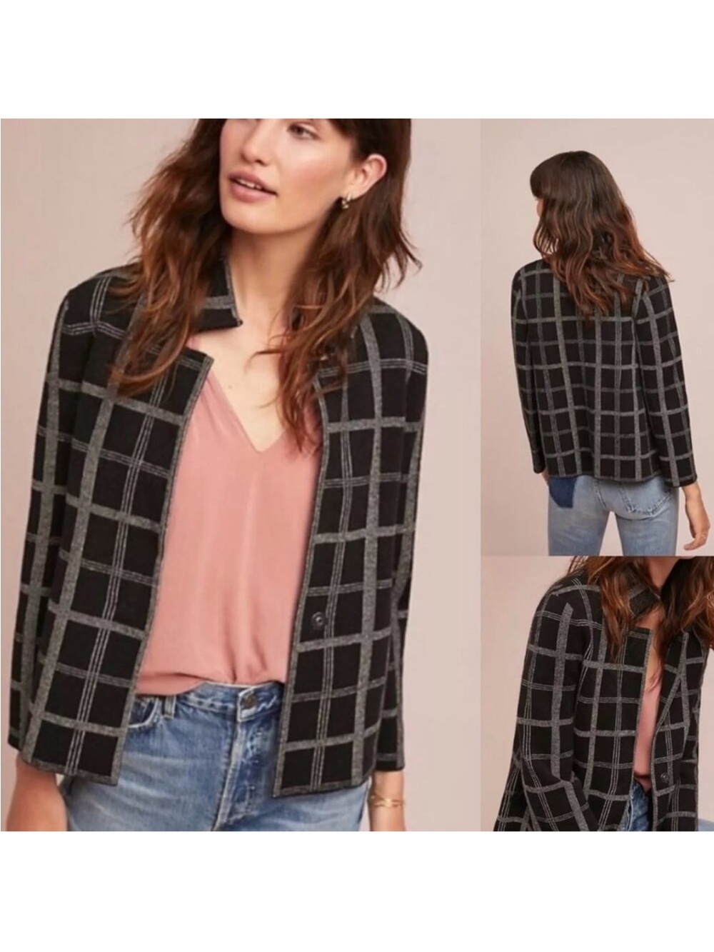 Moth By Anthropologie Jacket XS Black/White Windowpane Plaid